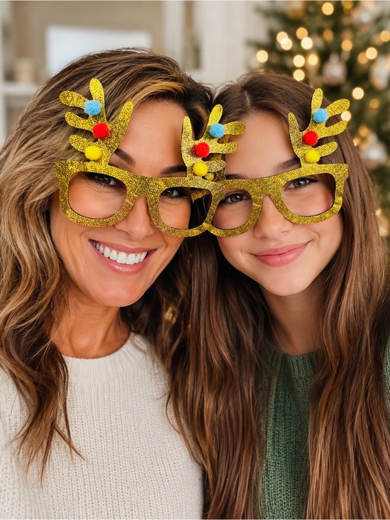 None Accessories - Gold Glitter Reindeer Novelty Glasses - Holiday Family Fun Photos Party - New